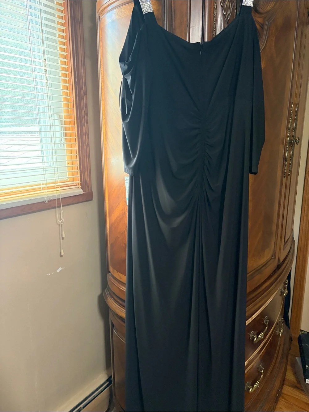 R & M Richards Black Maxi Gown with Silver Sparkle Straps